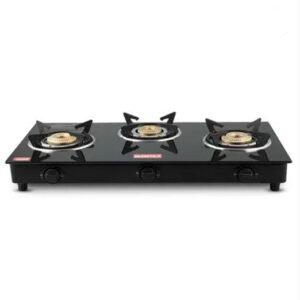 KAPLI Premium 3 Burner Manual Toughened Glass Sleek & Compact Cooktop – Color Black Gas Stove (3-Burner Manual LPG Gas Stove)