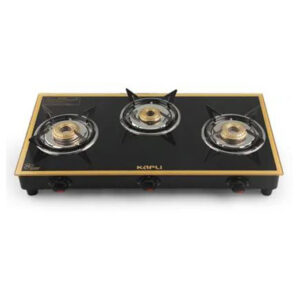 KAPLI Premium 3 Burner with Toughened Glass Cooktop & Brass Burners LPG Manual Gas Stove – 3 Burner Gas Stove (Manual Ignition)